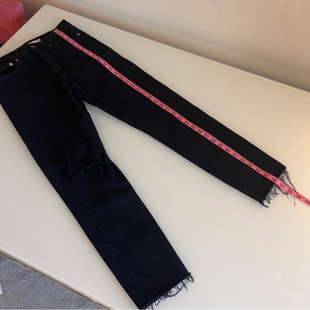 LEVI’S Wedgie Skinny Jeans Black Distressed High Rise Raw Hem 25 - Picture 15 of 16